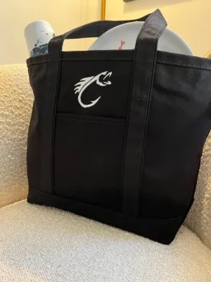 Top Zip Boat Tote | Black Canvas Tote Bag