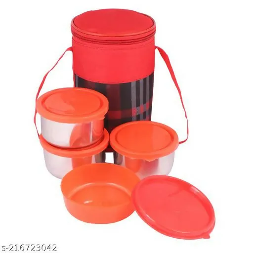 Topware Tasty 4 Lunch box 4 containers with insulated designer Bag Mix color Lunch Box Containers Set Of 4 (Red 4,1000ml)