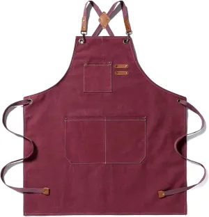 Tosewever Canvas Cross Back Chef Cotton Aprons for Men Women with Large Pockets