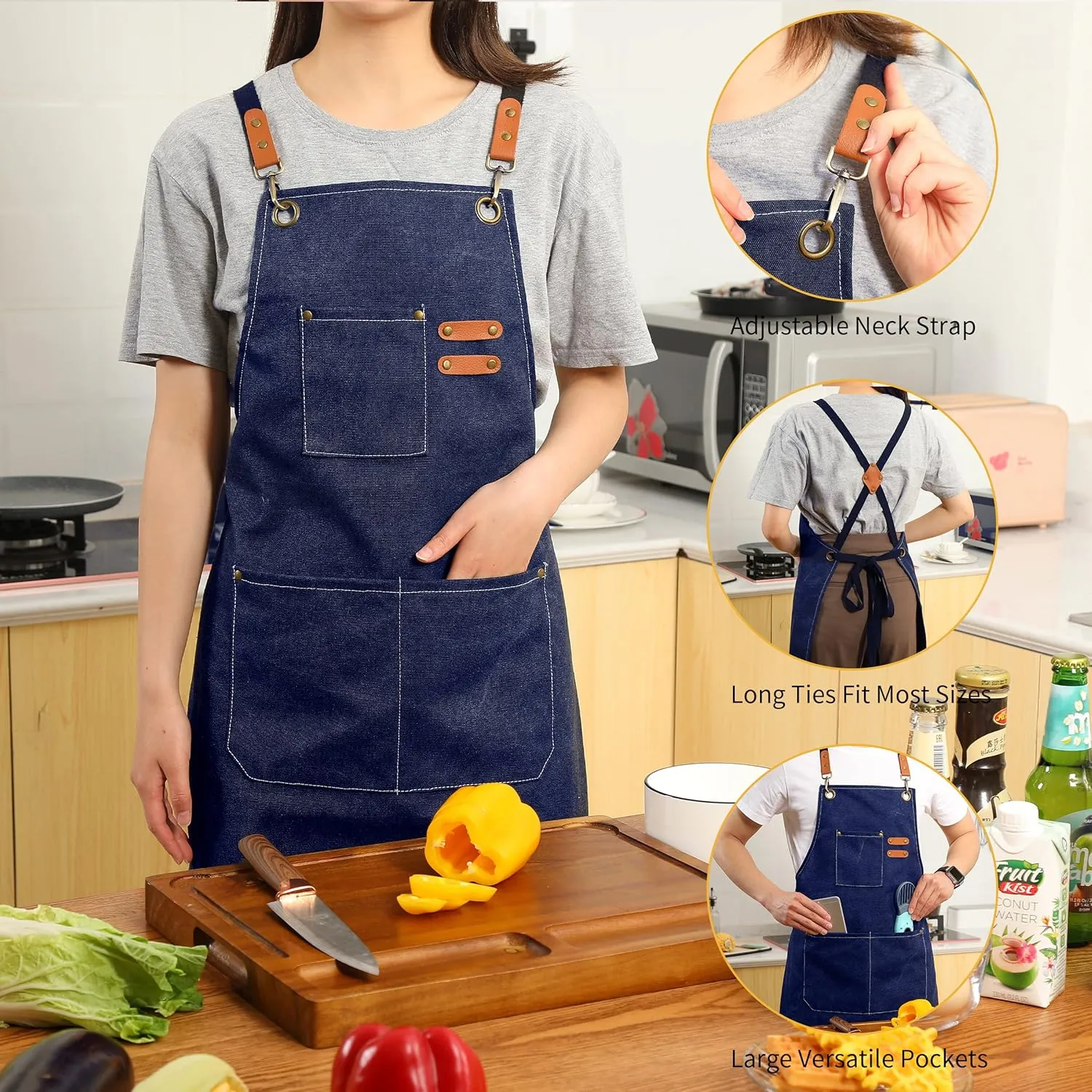 Tosewever Canvas Cross Back Chef Cotton Aprons for Men Women with Large Pockets