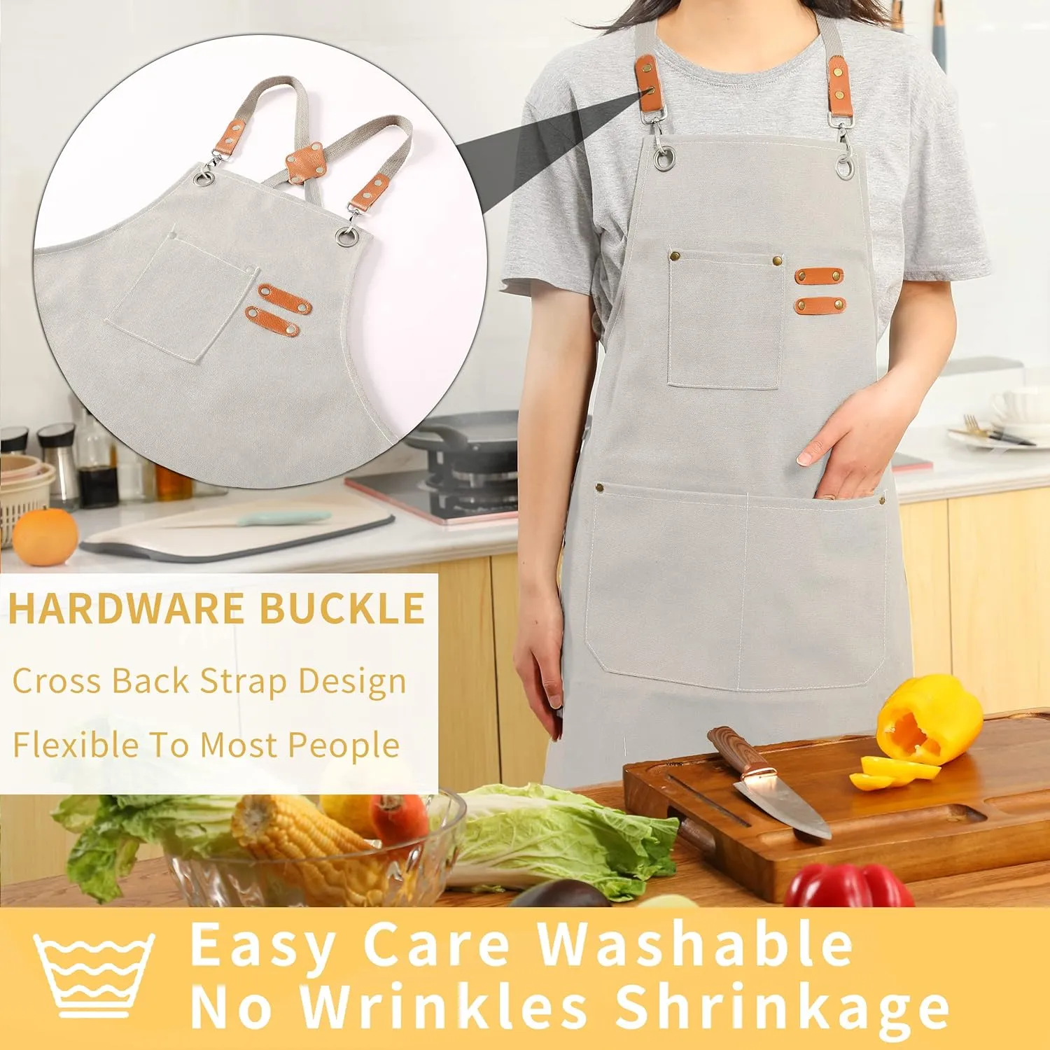 Tosewever Canvas Cross Back Chef Cotton Aprons for Men Women with Large Pockets