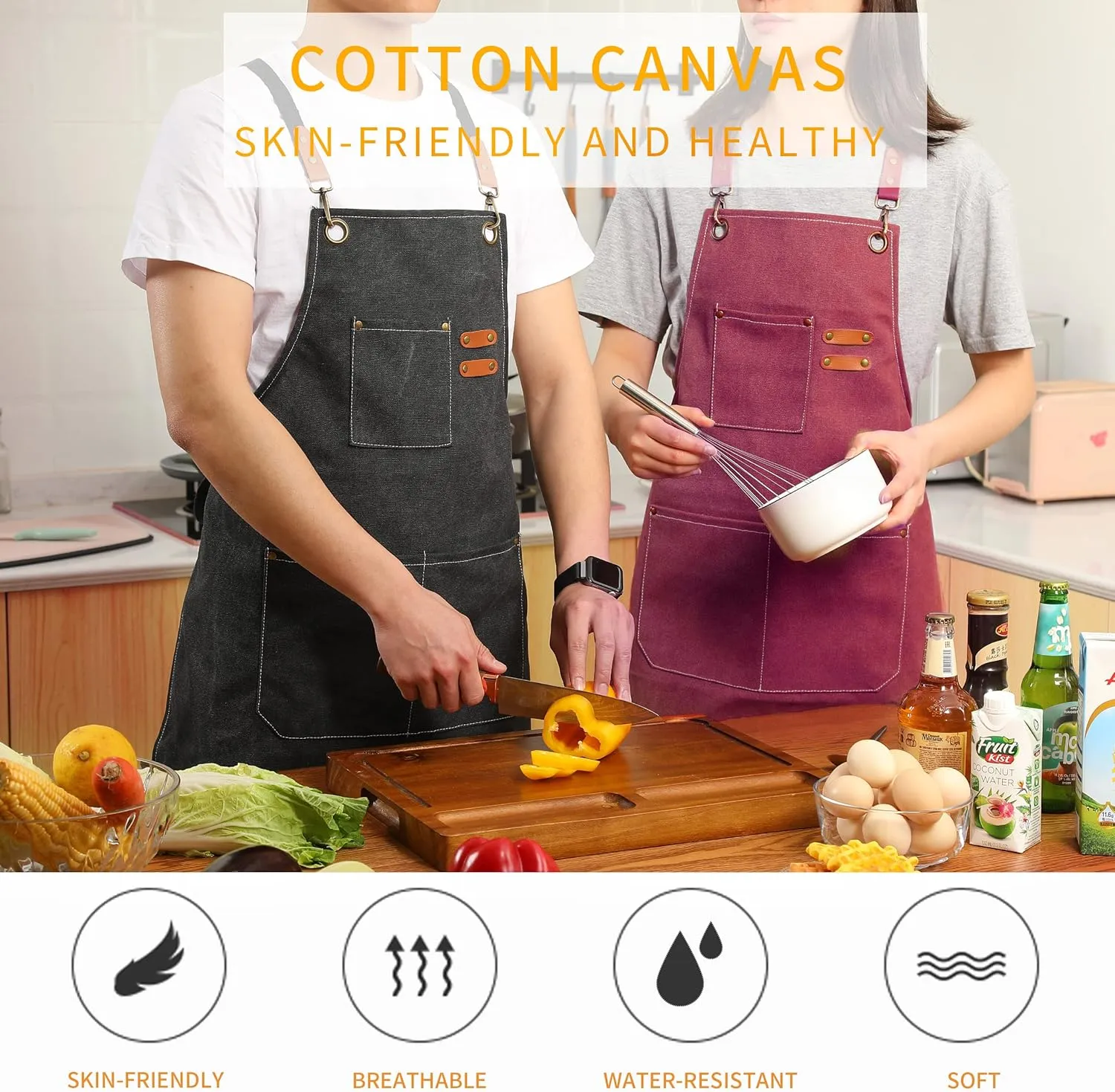 Tosewever Canvas Cross Back Chef Cotton Aprons for Men Women with Large Pockets