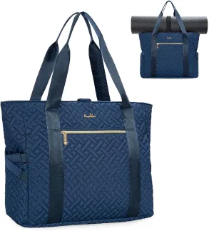 Tote Bag For Women, Checkered Zipper Laptop Shoulder Bag, Gym Tote Bag with Yoga Mat Bag, for Gym, Work, Travel, Shop
