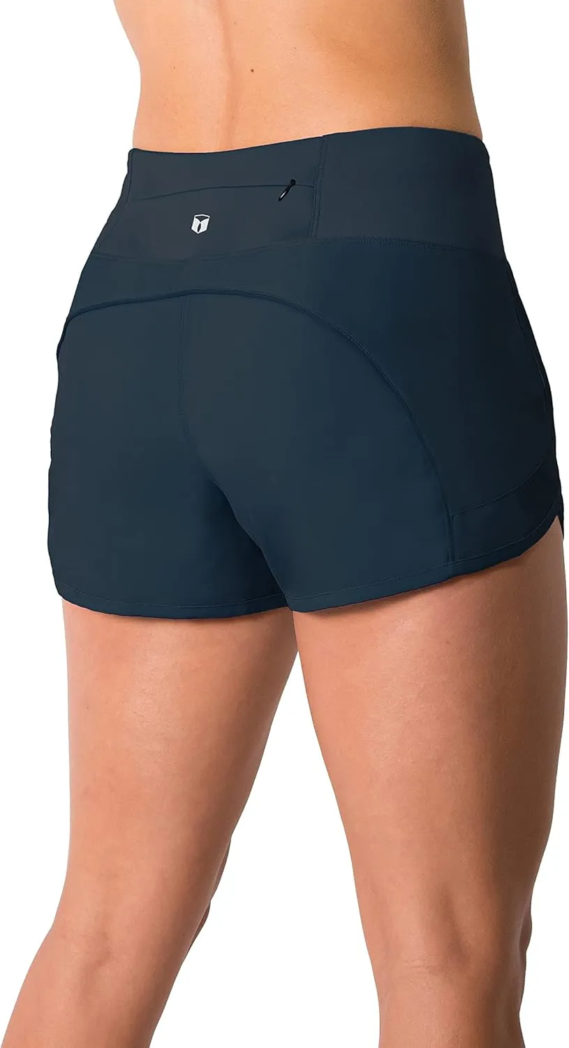 Tough Mode Womens 3" Lightweight Running WOD Volleyball Shorts Workout Mesh Liner Zip Pocket