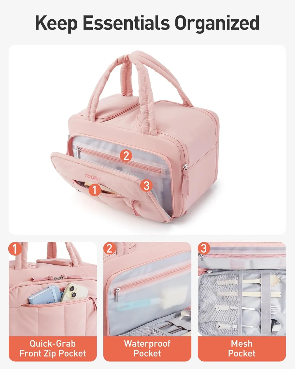 TOURIT Lunch Box for Women Double-Sided Compartment Large Lunch Bag Insulated Multi-Pockets Puffy Tote Bag with Ice Pack for Work, Office, Outdoors