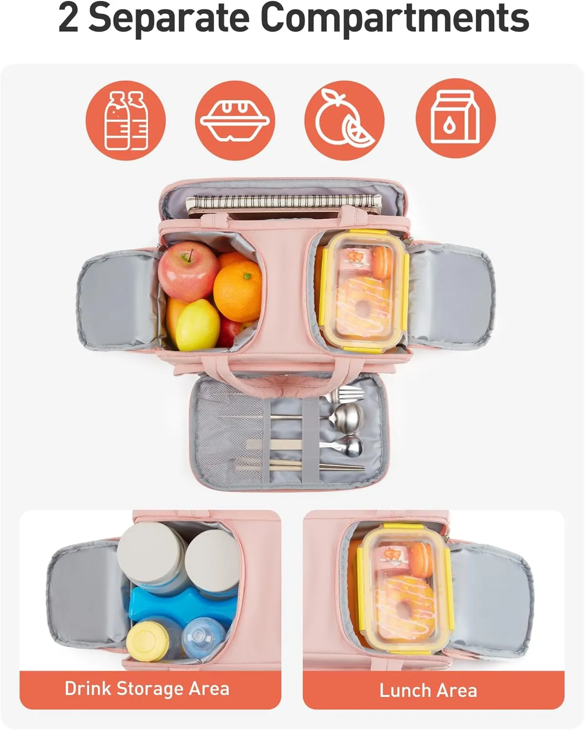 TOURIT Lunch Box for Women Double-Sided Compartment Large Lunch Bag Insulated Multi-Pockets Puffy Tote Bag with Ice Pack for Work, Office, Outdoors