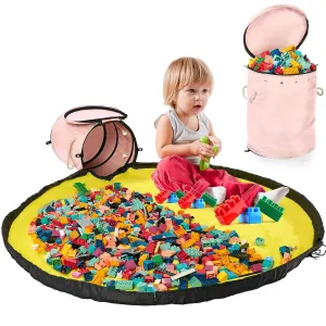 Toy Storage Basket with Slide and Large Play Mat for Boys and Girls Building Blocks Organizer,Foldable Fabric Storage Container Basket Bin Kids Toy Box with Rug for Boy Playroom Organization