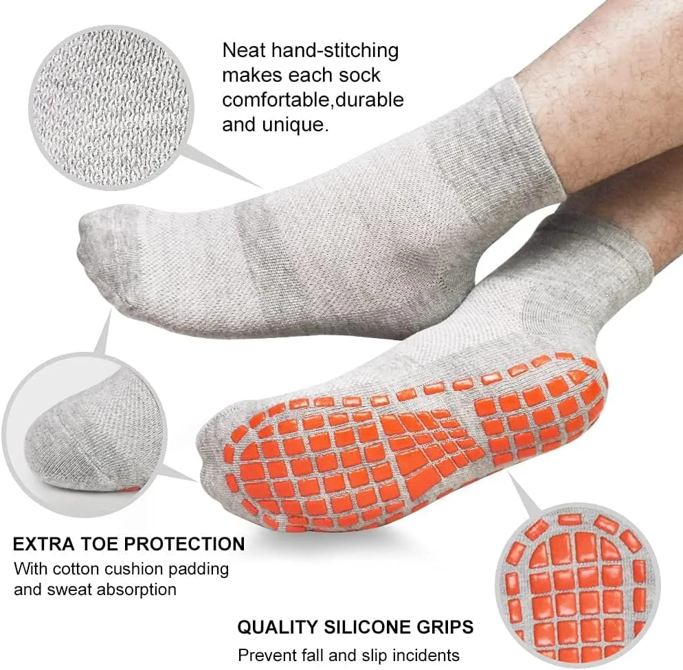 Tphon Mens Non Slip Socks for Yoga Pilates Anti Skid Grip Socks for Men 3 Pack Home Slipper Hospital Socks for Adult Elderly