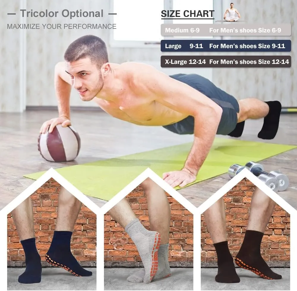 Tphon Mens Non Slip Socks for Yoga Pilates Anti Skid Grip Socks for Men 3 Pack Home Slipper Hospital Socks for Adult Elderly