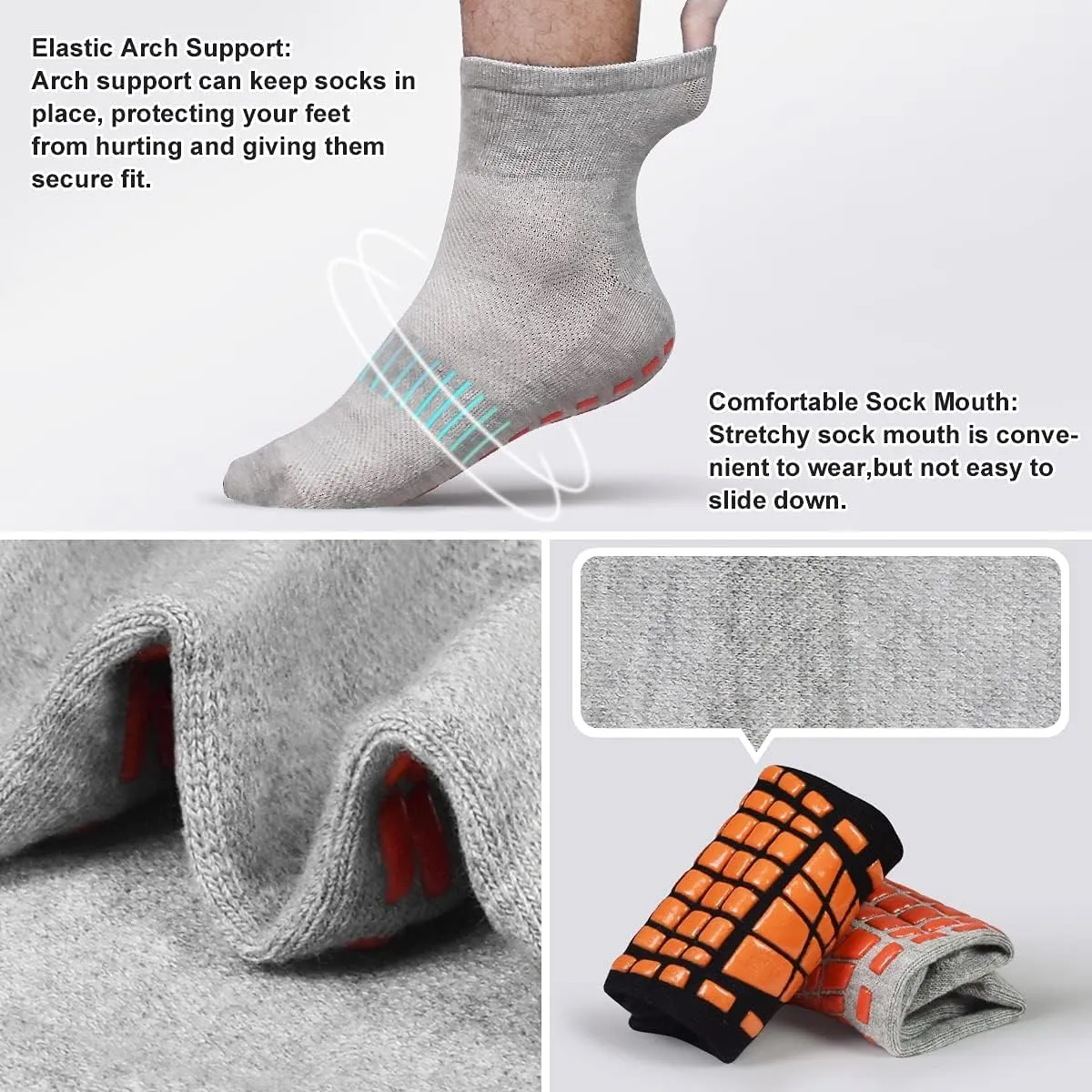 Tphon Mens Non Slip Socks for Yoga Pilates Anti Skid Grip Socks for Men 3 Pack Home Slipper Hospital Socks for Adult Elderly
