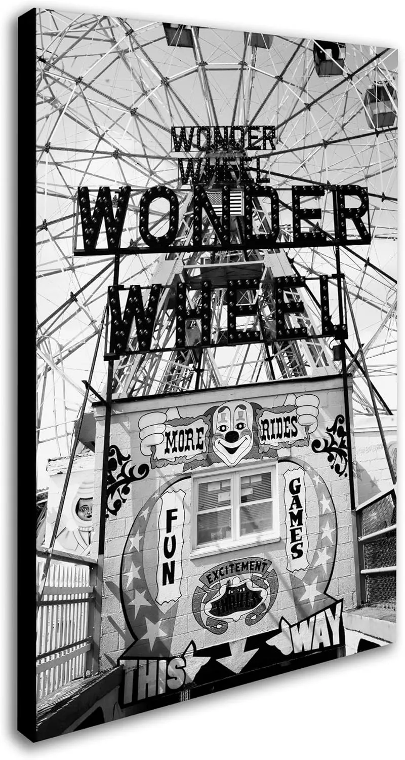 Trademark Fine Art Coney Island Wonder Wheel This Way by Yale Gurney Canvas Art, 30 by 47-Inch