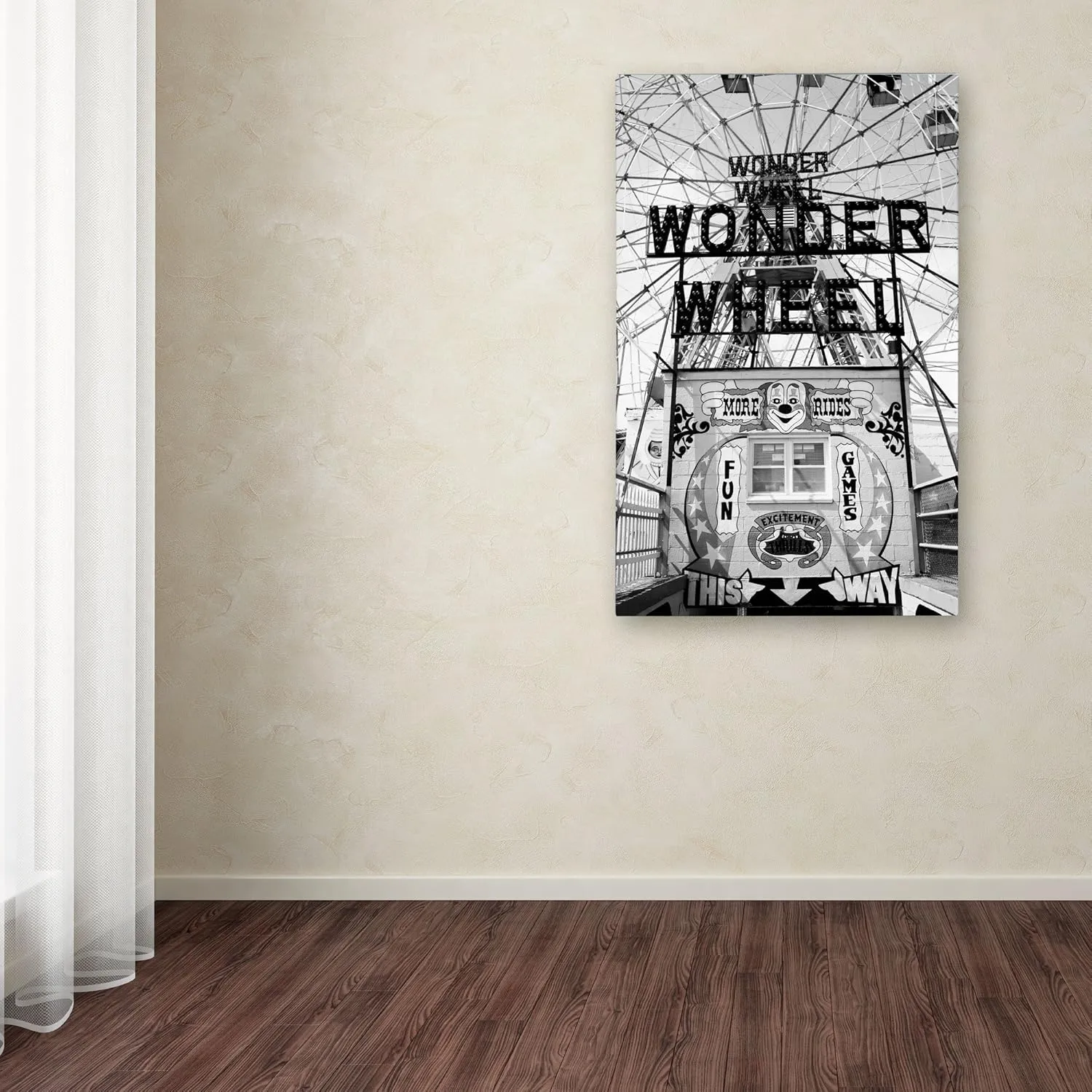 Trademark Fine Art Coney Island Wonder Wheel This Way by Yale Gurney Canvas Art, 30 by 47-Inch