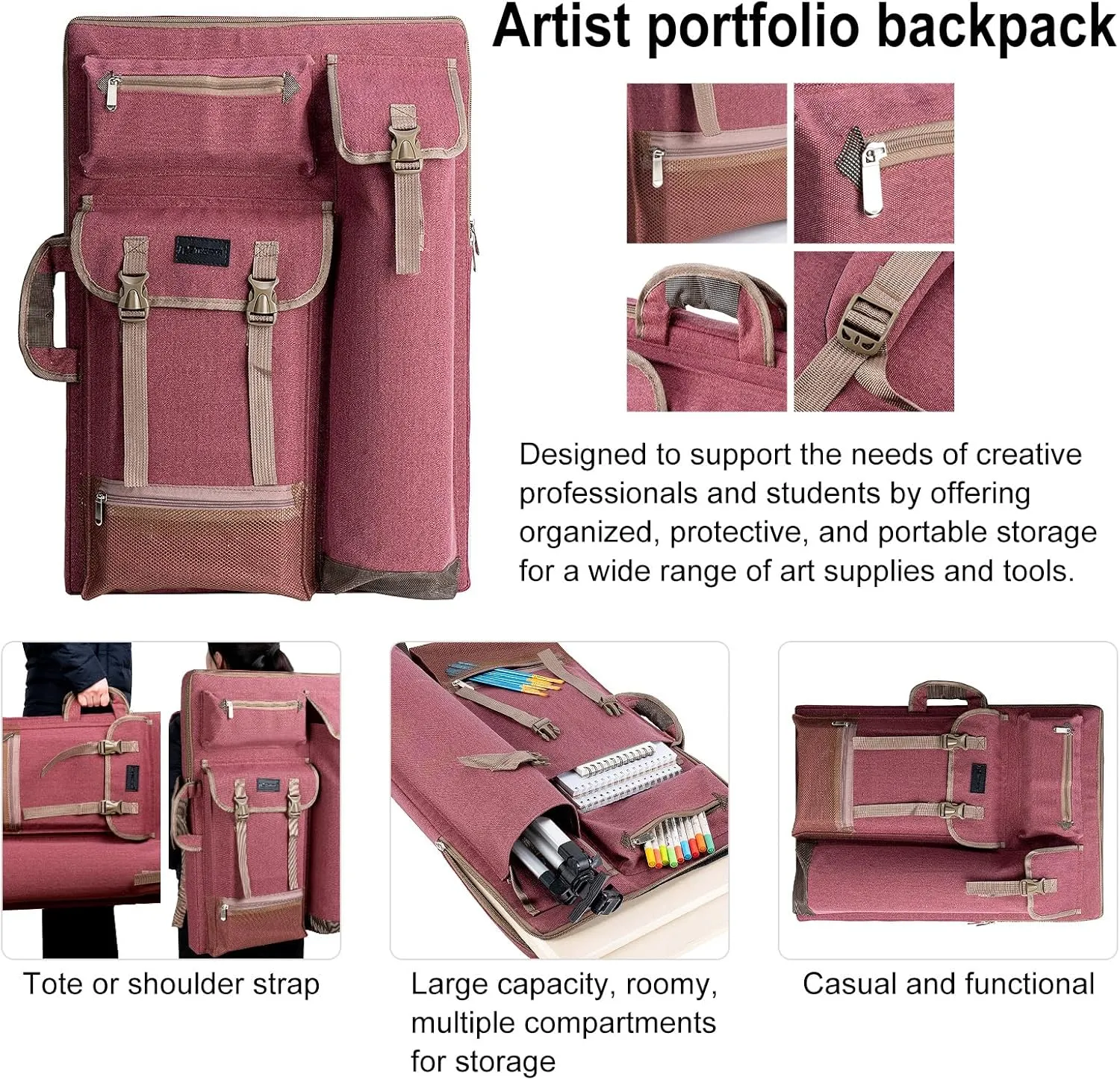 TRANSON Art Portfolio Case Artist Backpack Canvas Bag Large 26” x 19.5”