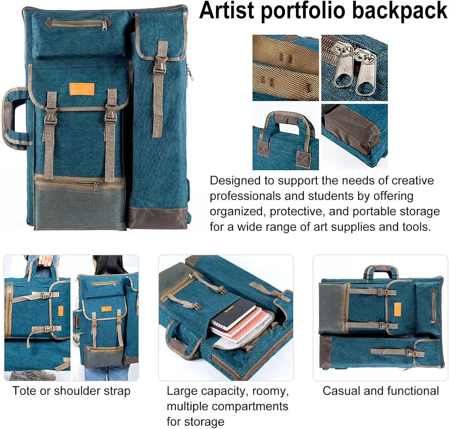TRANSON Art Portfolio Case Artist Backpack Canvas Bag Large 26” x 19.5”
