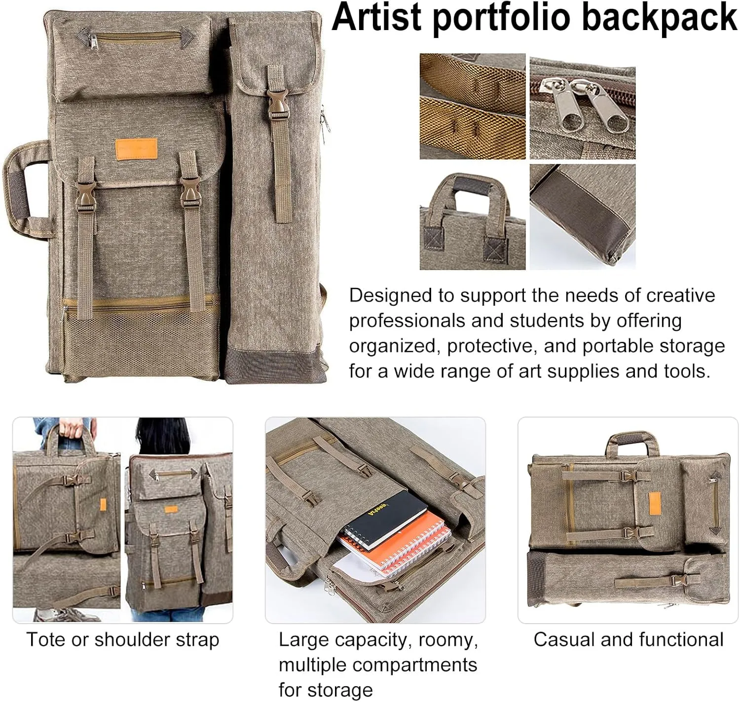 TRANSON Art Portfolio Case Artist Backpack Canvas Bag Large 26” x 19.5”