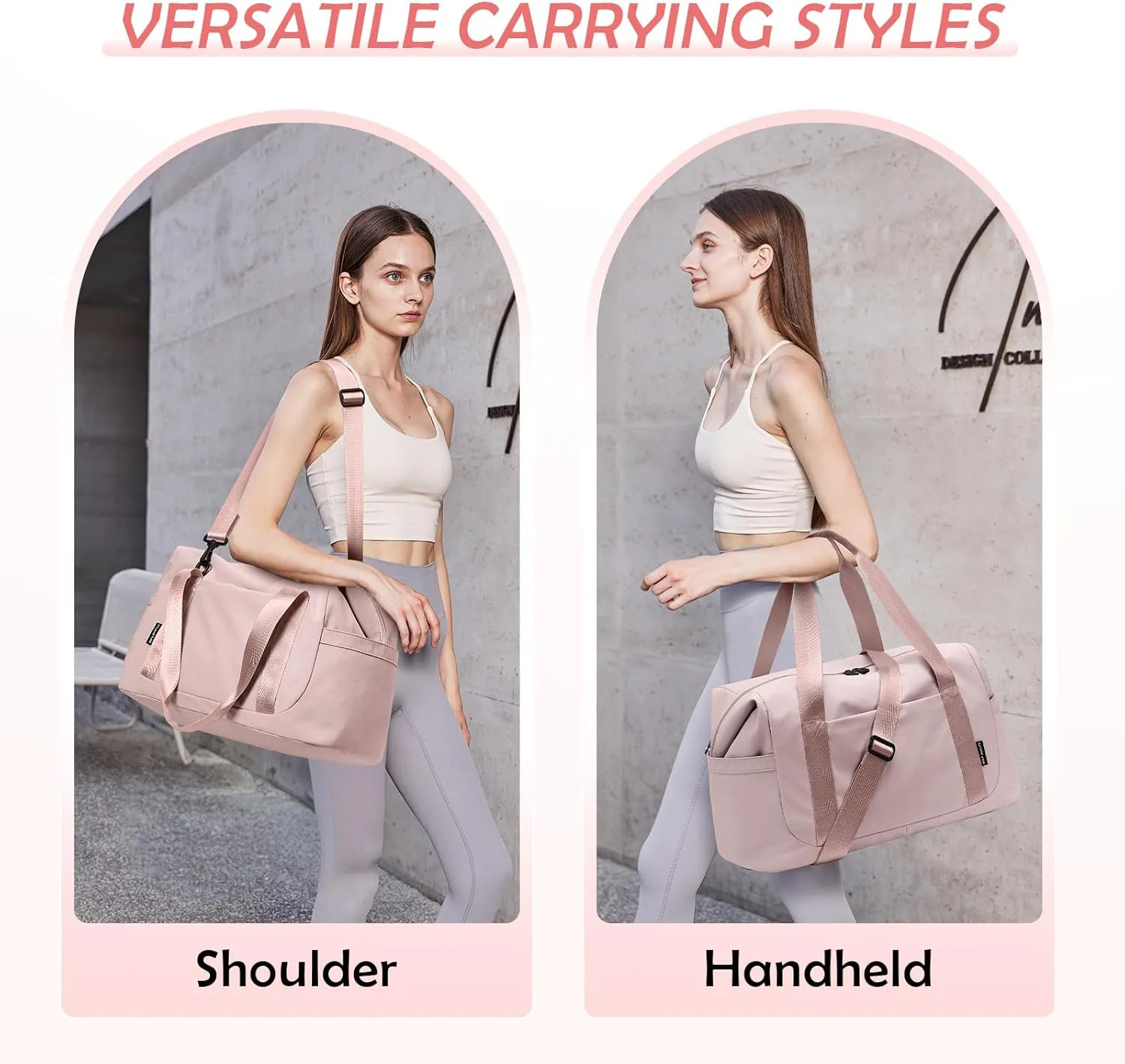 Travel Duffle Bag - Gym Bag for Women,Tote Bag Laptop Carry on Weekender Overnight Bag Organizer Duffel Bag for Travel,31L,Baby Pink