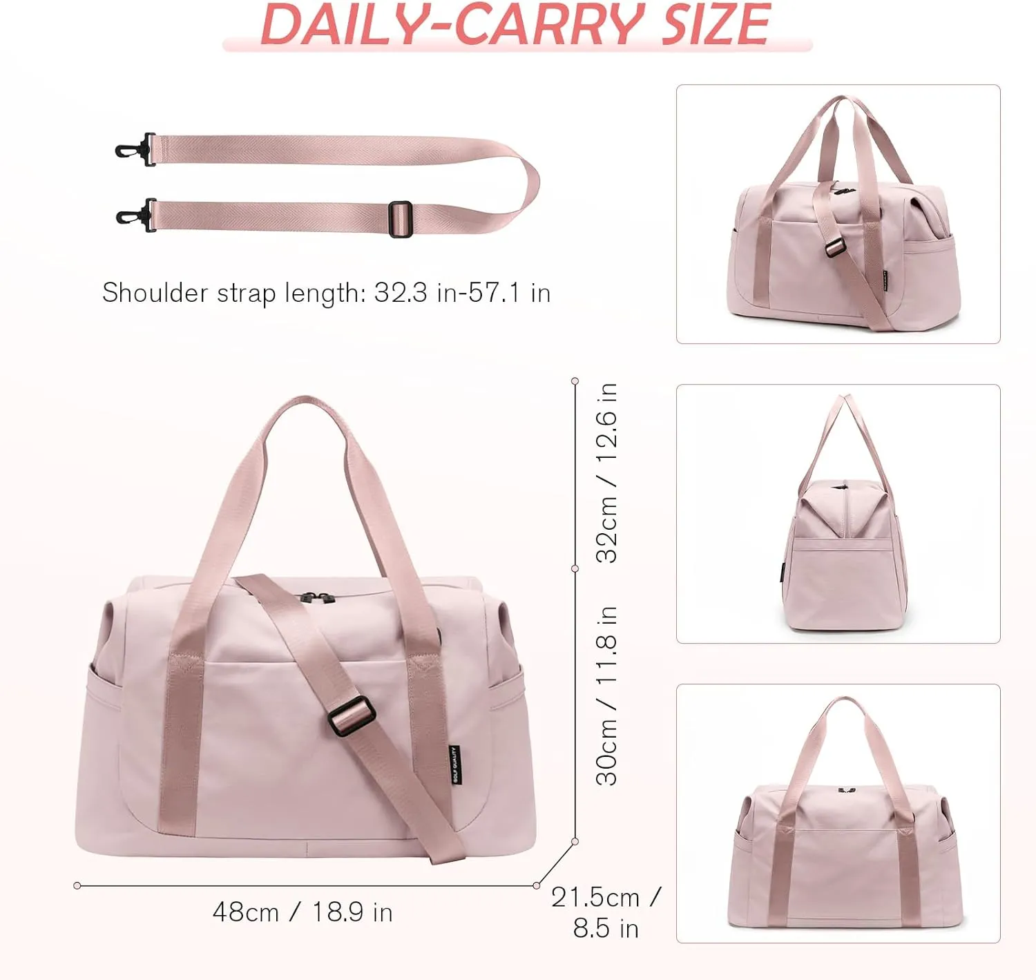 Travel Duffle Bag - Gym Bag for Women,Tote Bag Laptop Carry on Weekender Overnight Bag Organizer Duffel Bag for Travel,31L,Baby Pink