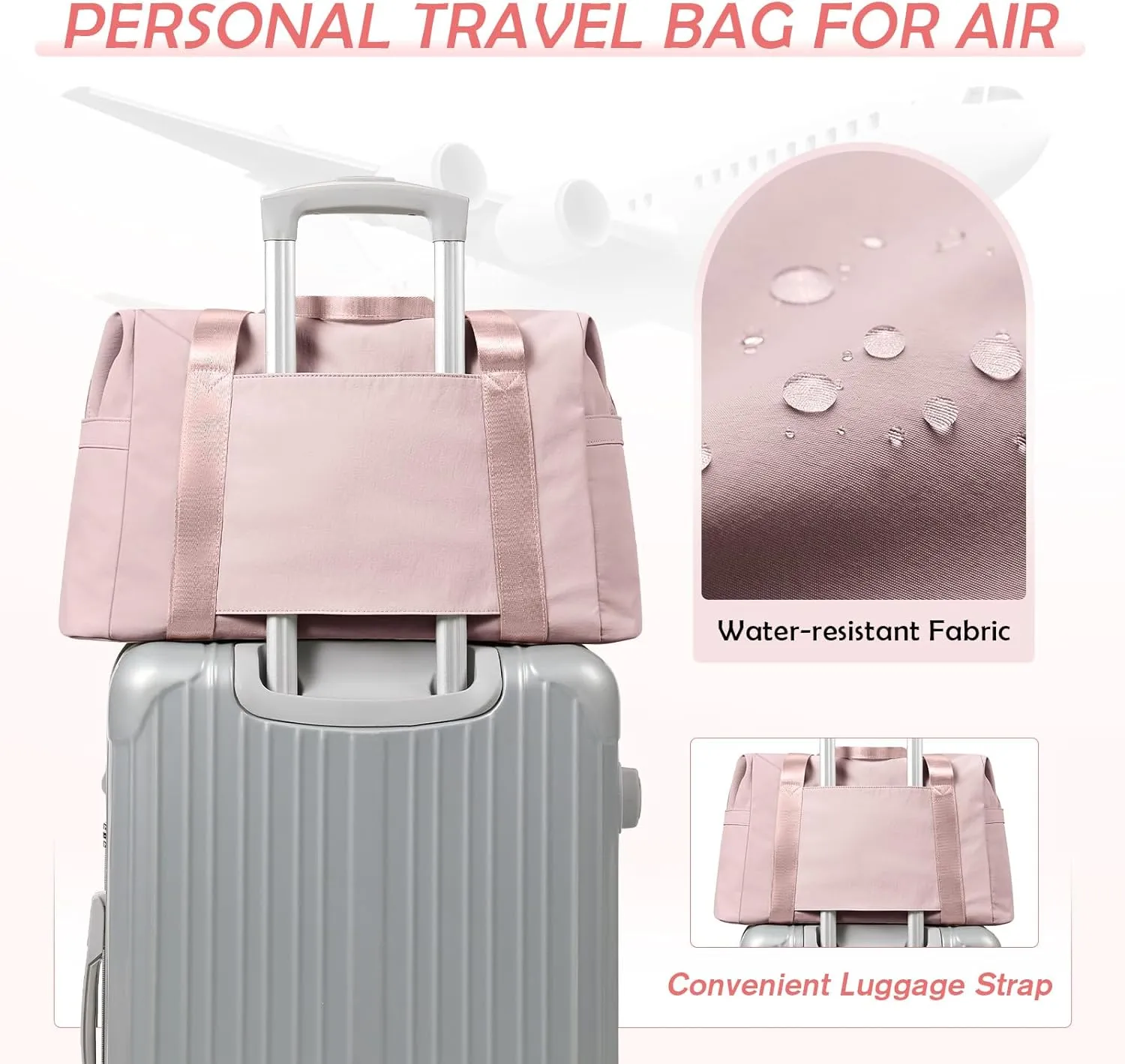 Travel Duffle Bag - Gym Bag for Women,Tote Bag Laptop Carry on Weekender Overnight Bag Organizer Duffel Bag for Travel,31L,Baby Pink