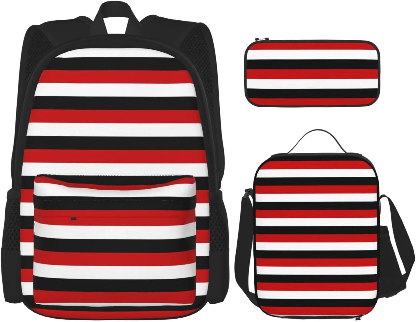 Trinidad And Tobago Yemen Flag Stripes Multifunctional Pocket Backpack Crossbody Lunch Bag Pencil Case 3Pcs Set Large Capacity Backpack