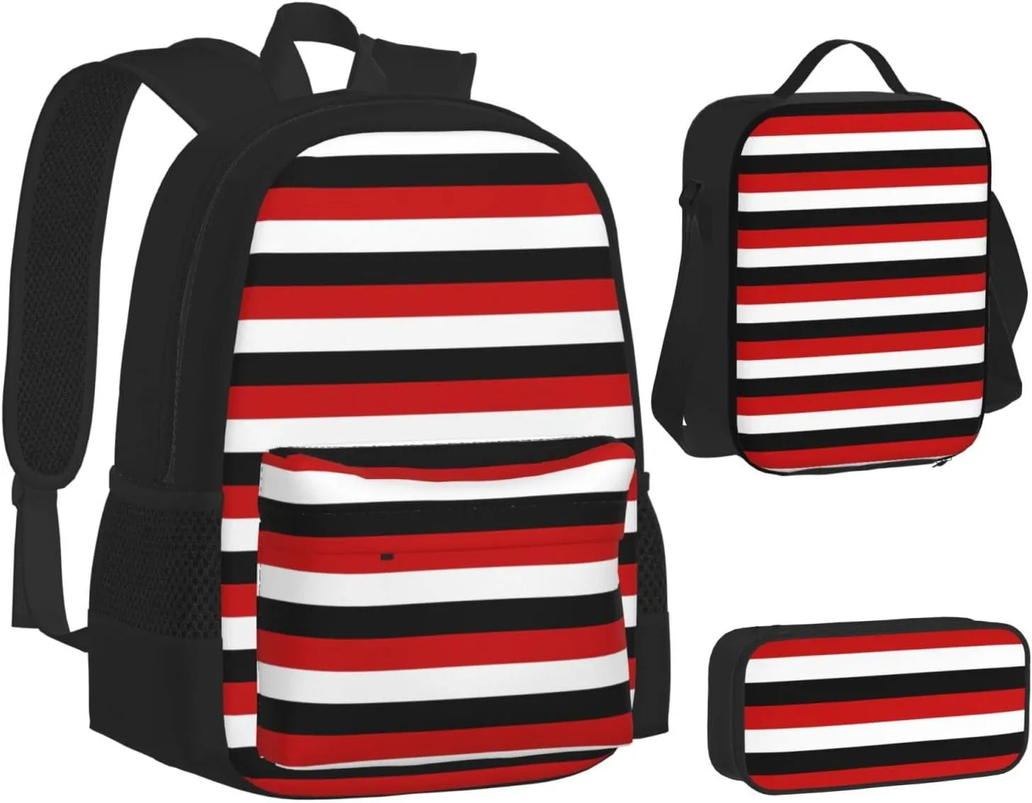 Trinidad And Tobago Yemen Flag Stripes Multifunctional Pocket Backpack Crossbody Lunch Bag Pencil Case 3Pcs Set Large Capacity Backpack