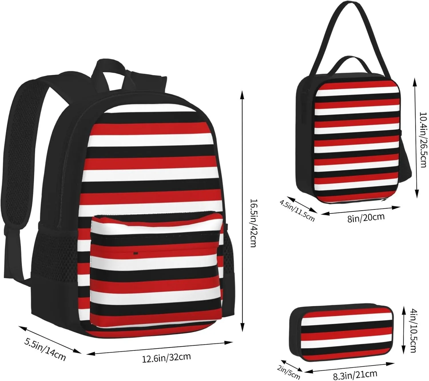 Trinidad And Tobago Yemen Flag Stripes Multifunctional Pocket Backpack Crossbody Lunch Bag Pencil Case 3Pcs Set Large Capacity Backpack