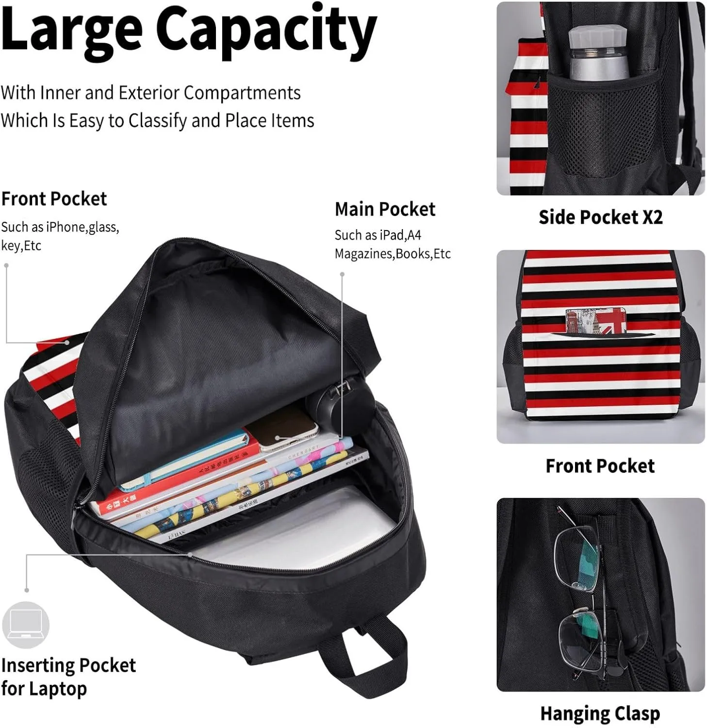 Trinidad And Tobago Yemen Flag Stripes Multifunctional Pocket Backpack Crossbody Lunch Bag Pencil Case 3Pcs Set Large Capacity Backpack