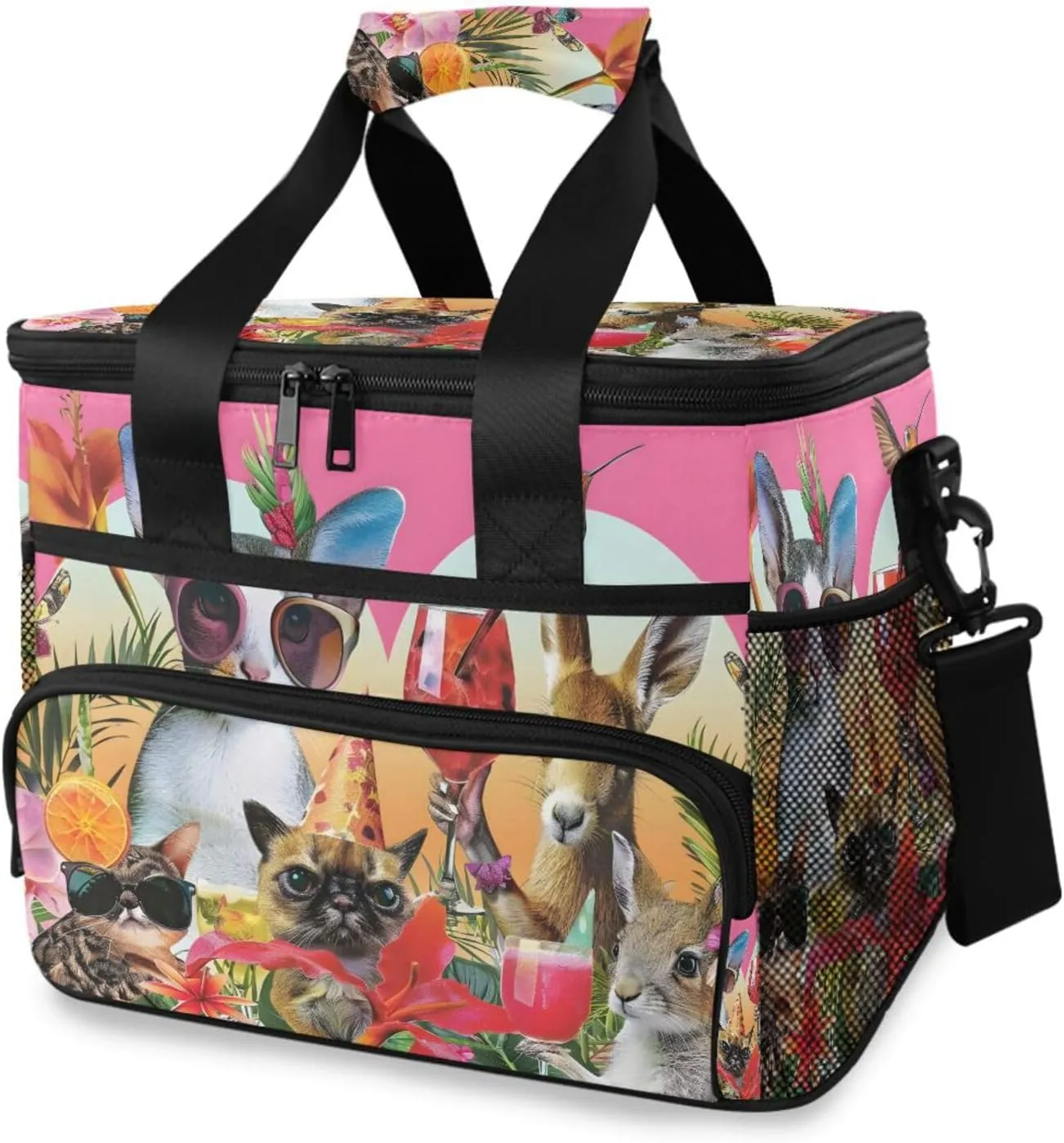 Tropical Animals Giraffe Floral Cooler Bag Insulated Cooler Soft Sided Cooler 24 Can Portable Picnic Bag Large Leakproof Lunch Bag Box for Beach Grocery Camping Travel Car Men Women