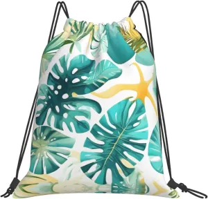 Tropical beach plant theme print Casual drawstring backpack, lightweight and portable, fit for daily, sports and travel