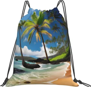 Tropical Palm Tree Hawaii Beach print Casual drawstring backpack, lightweight and portable, fit for daily, sports and travel