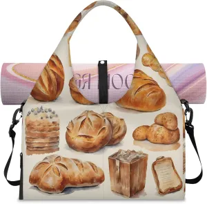 TropicalLife Breakfast Bread Funny Gym Bags for Women with Yoga Mat Holder, Yoga Tote Bag Travel Duffle Bag Workout Weekender Carry on Overnight Bags