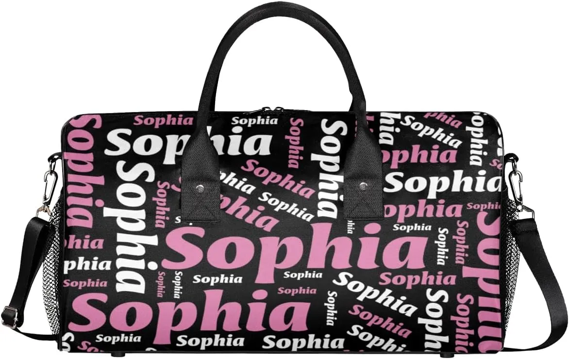TropicalLife Personalized Duffel Bag Custom Name Sport Gym Bag Duffle Dance Bag Weekender Bags for Women Black Pinks White