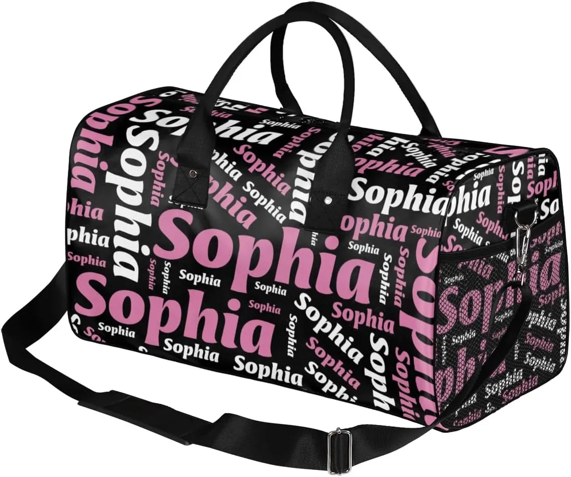 TropicalLife Personalized Duffel Bag Custom Name Sport Gym Bag Duffle Dance Bag Weekender Bags for Women Black Pinks White