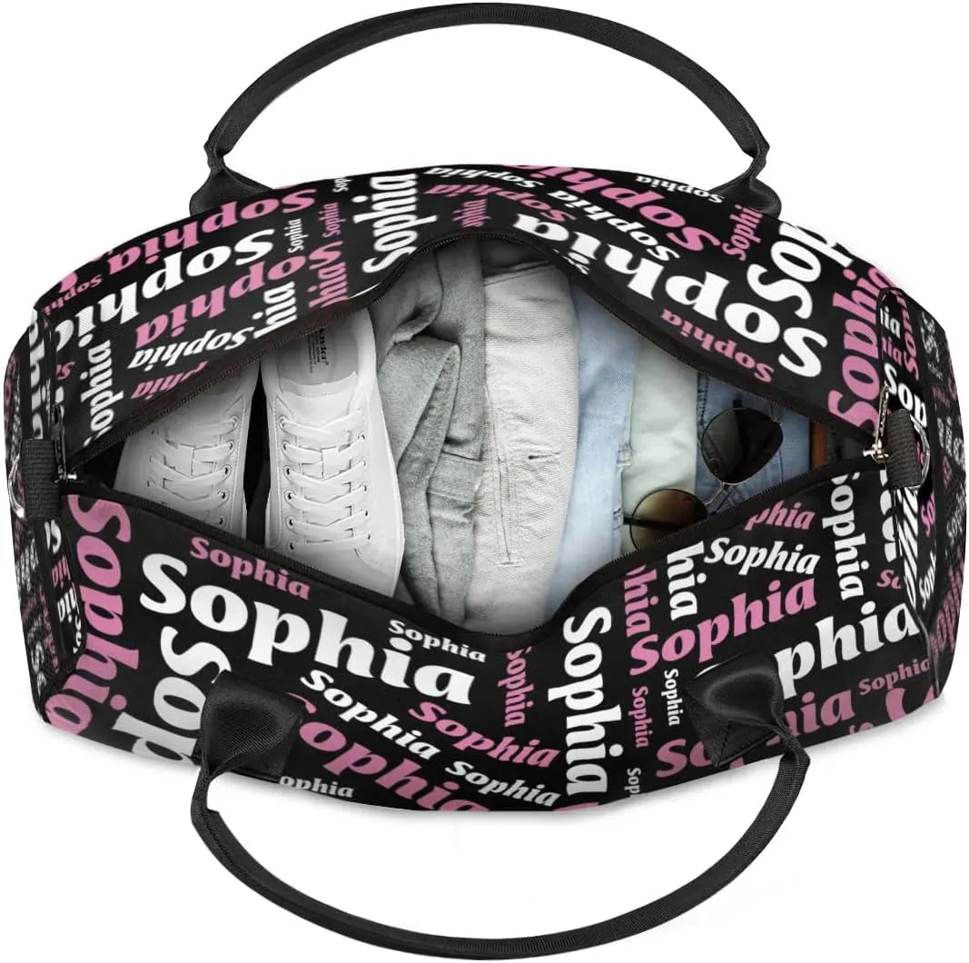 TropicalLife Personalized Duffel Bag Custom Name Sport Gym Bag Duffle Dance Bag Weekender Bags for Women Black Pinks White