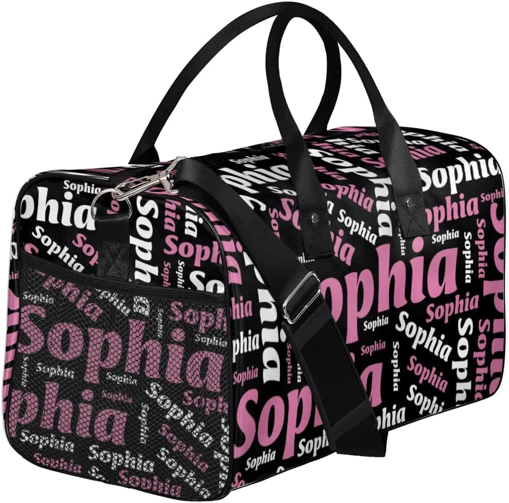 TropicalLife Personalized Duffel Bag Custom Name Sport Gym Bag Duffle Dance Bag Weekender Bags for Women Black Pinks White