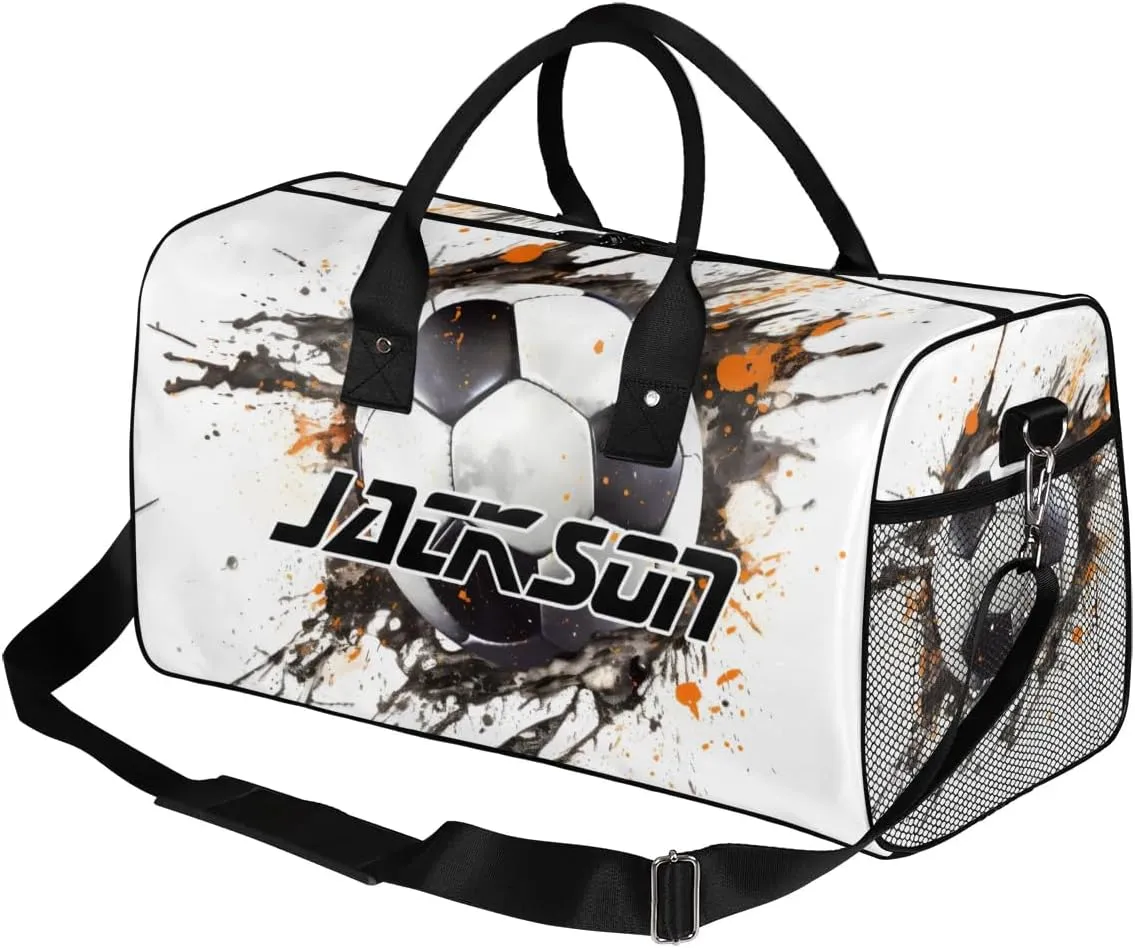 TropicalLife Personalized Soccer Ball Football Duffel Bag Custom Name Gym Bags Carry On Travel Bag Weekender Overnight Bag for Women Men,