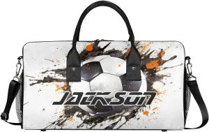 TropicalLife Personalized Soccer Ball Football Duffel Bag Custom Name Gym Bags Carry On Travel Bag Weekender Overnight Bag for Women Men,