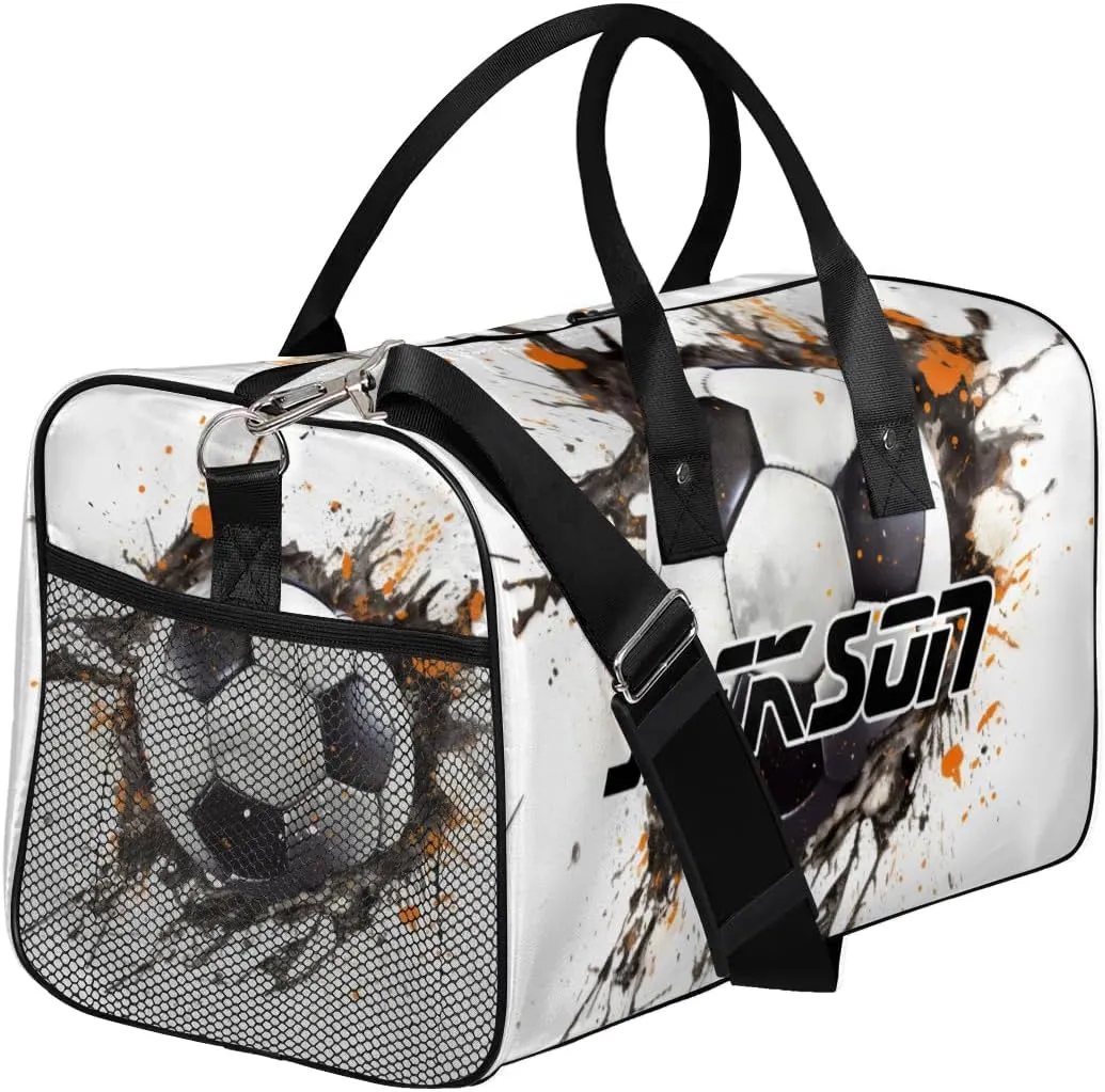 TropicalLife Personalized Soccer Ball Football Duffel Bag Custom Name Gym Bags Carry On Travel Bag Weekender Overnight Bag for Women Men,