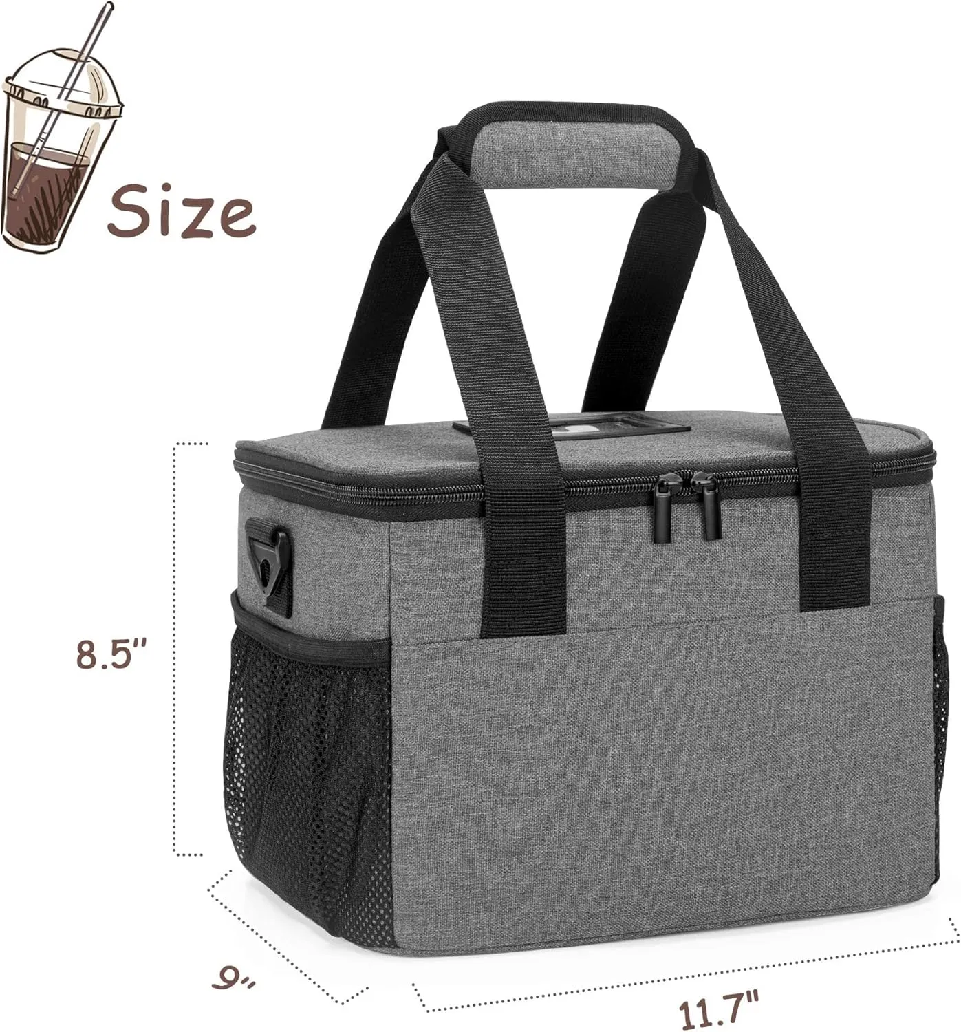 Trunab Reusable 6 Cups Drink Carrier for Delivery Insulated Drink Caddy with Handle and Shoulder Strap, Adjustable Dividers, Beverages Carrier Tote Bag, for Daily Life Takeout, Outdoors, Travel