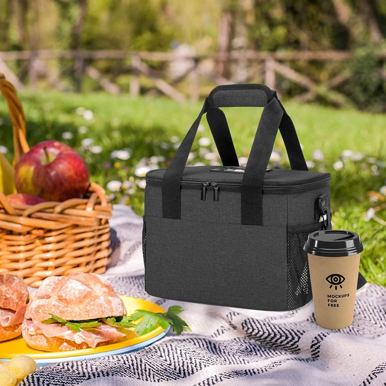 Trunab Reusable 6 Cups Drink Carrier for Delivery Insulated Drink Caddy with Handle and Shoulder Strap, Adjustable Dividers, Beverages Carrier Tote Bag, for Daily Life Takeout, Outdoors, Travel