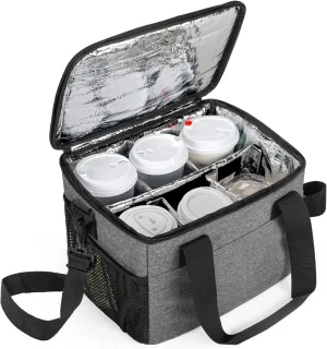 Trunab Reusable 6 Cups Drink Carrier for Delivery Insulated Drink Caddy with Handle and Shoulder Strap, Adjustable Dividers, Beverages Carrier Tote Bag, for Daily Life Takeout, Outdoors, Travel