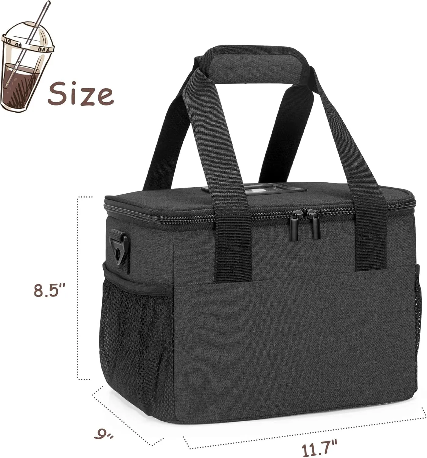 Trunab Reusable 6 Cups Drink Carrier for Delivery Insulated Drink Caddy with Handle and Shoulder Strap, Adjustable Dividers, Beverages Carrier Tote Bag, for Daily Life Takeout, Outdoors, Travel
