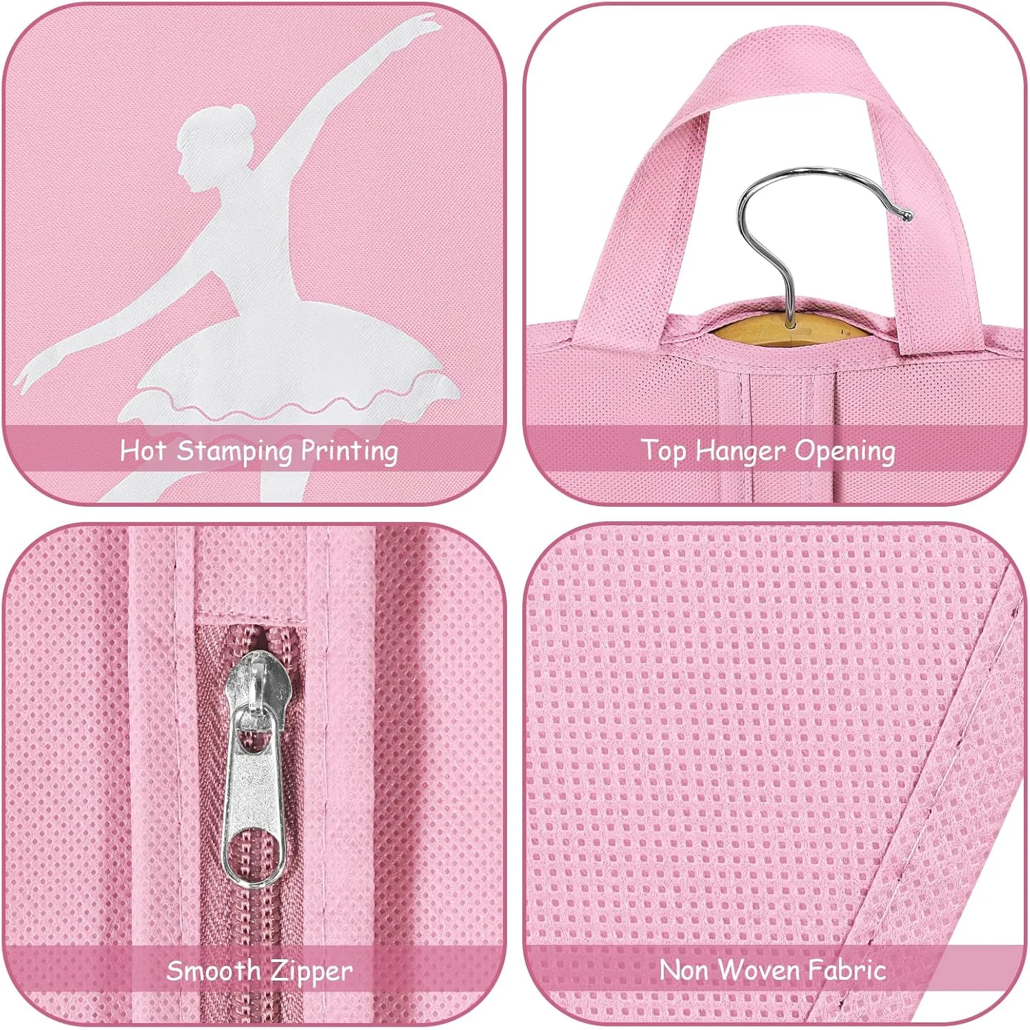Tutu Garment Bag for Kids, 35" Tutu Bag for Hanging Clothes, Pancake Dance Bag for Dance Costume, Round Ballet Bag with 3 Handles for Children Girls, Pink