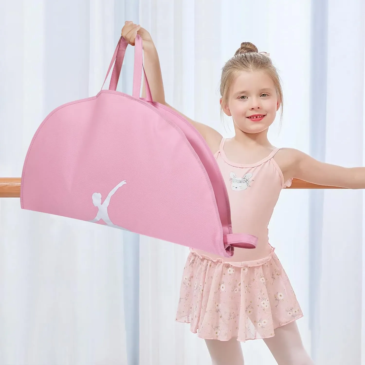 Tutu Garment Bag for Kids, 35" Tutu Bag for Hanging Clothes, Pancake Dance Bag for Dance Costume, Round Ballet Bag with 3 Handles for Children Girls, Pink