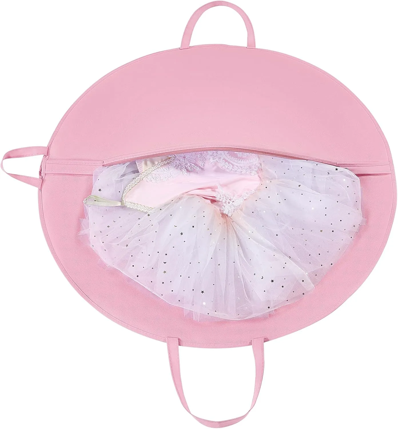 Tutu Garment Bag for Kids, 35" Tutu Bag for Hanging Clothes, Pancake Dance Bag for Dance Costume, Round Ballet Bag with 3 Handles for Children Girls, Pink