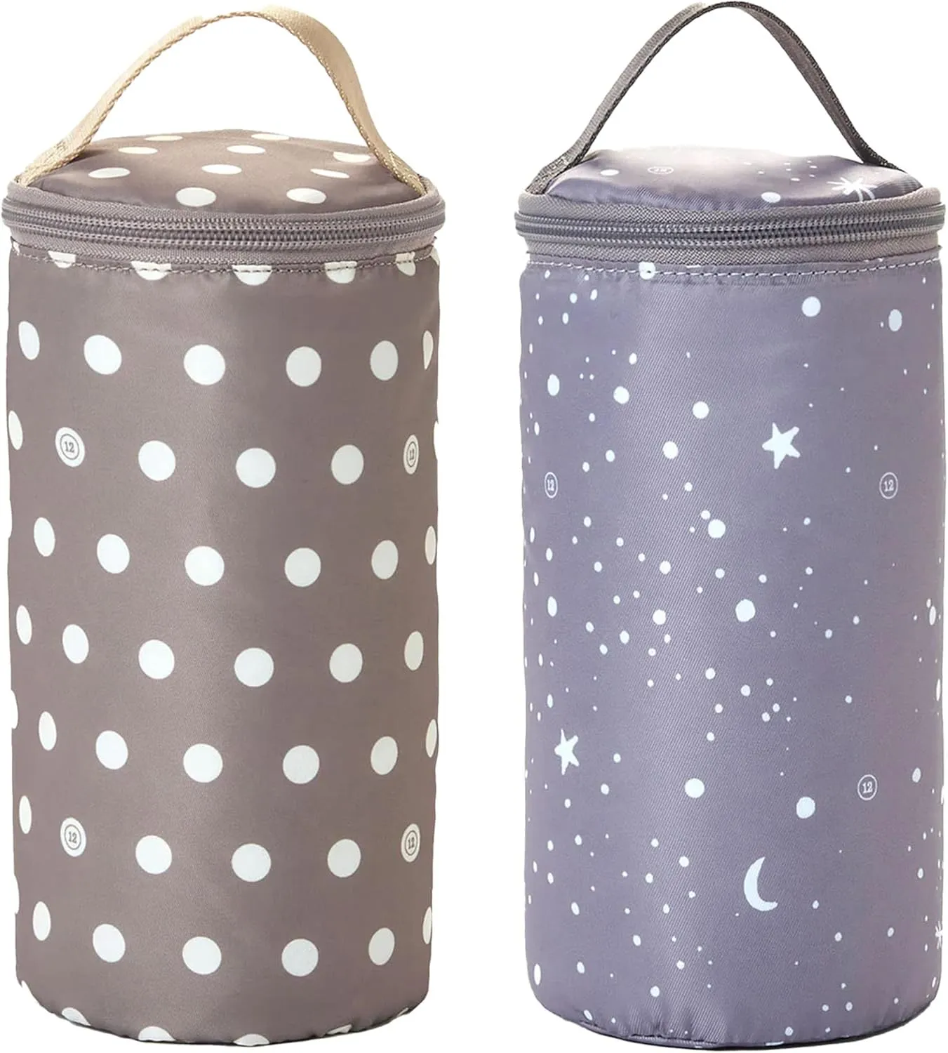 TWELVElittle Insulated Bottle Pouch, Portable Baby Bottle Practical Cooler Bag, Portable Travel Bottle Warmer for On-The-Go Convenience, Breastmilk Storage Bag, 2-Pack, Star & Polka Dot, AC131ST PD