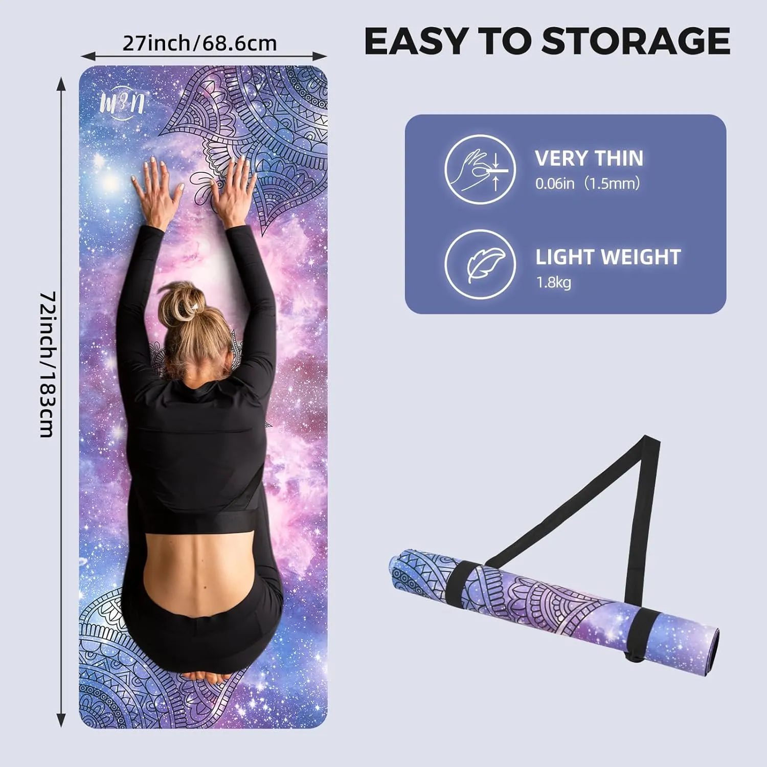 U&M 72'' x 27'' Travel Yoga Mat 1.5mm Thick - Non-Slip Natural Rubber Base & Suede Mat,Natural Rubber Yoga Mat Can be used as a cover layer for studio mats,For All Types of Yoga