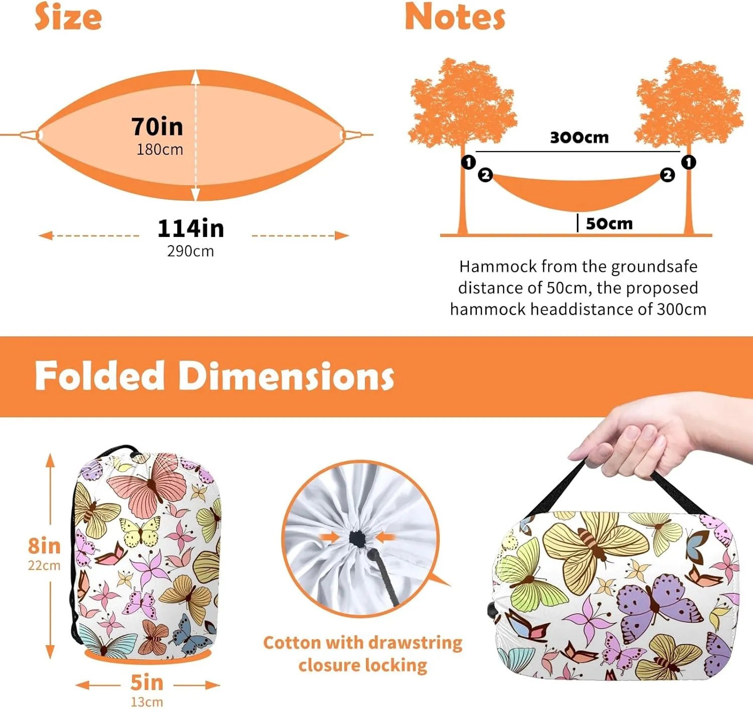 Ultra-Durable Portable Hammock for Camping Outdoor Enthusiasts Lightweight Travel Hammock Quick Setup Garden and Tree Hammock Flower Butterfly Ideal for Backpacking, Hiking & Relaxation