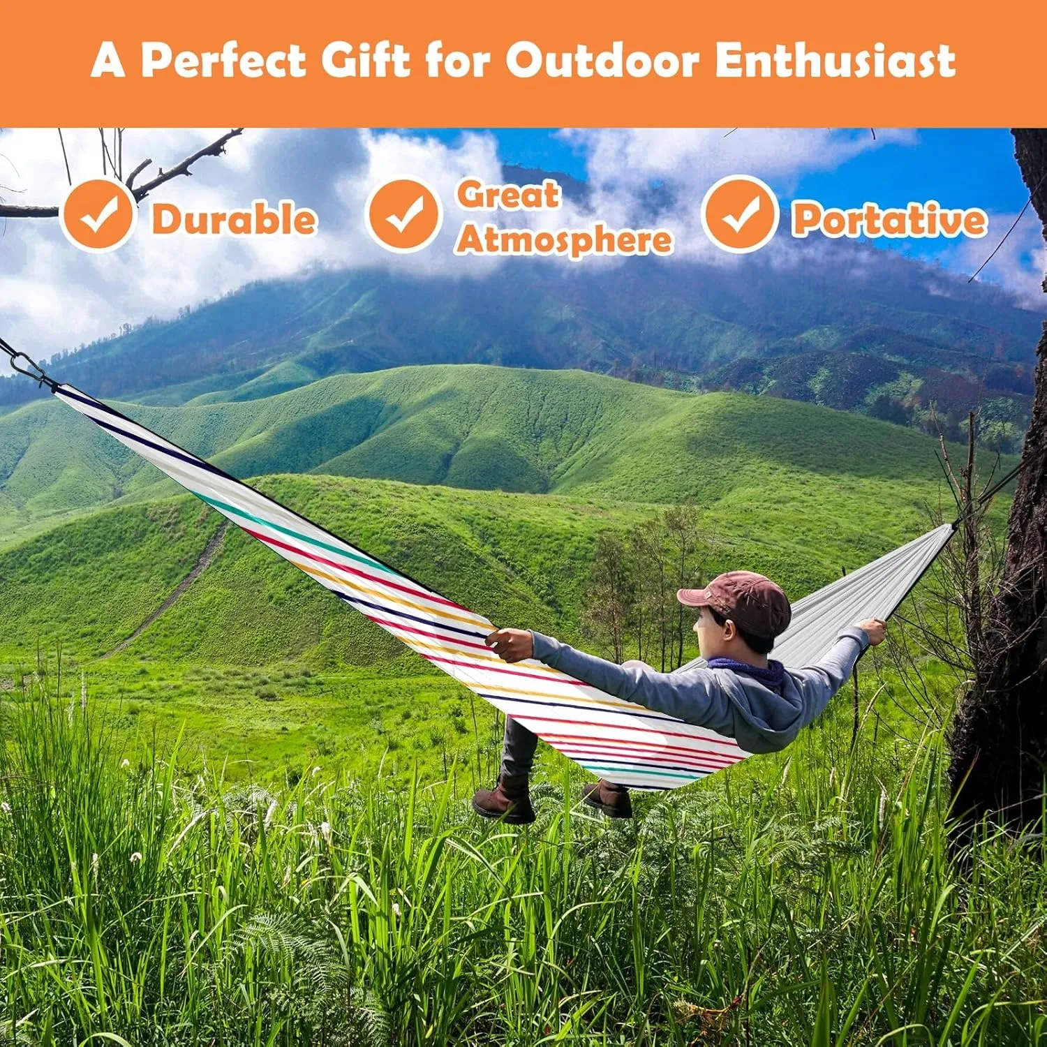 Ultra-Durable Portable Hammock for Camping Outdoor Enthusiasts Lightweight Travel Hammock Quick Setup Garden and Tree Hammock Ripple Wave Ideal for Backpacking, Hiking & Relaxation