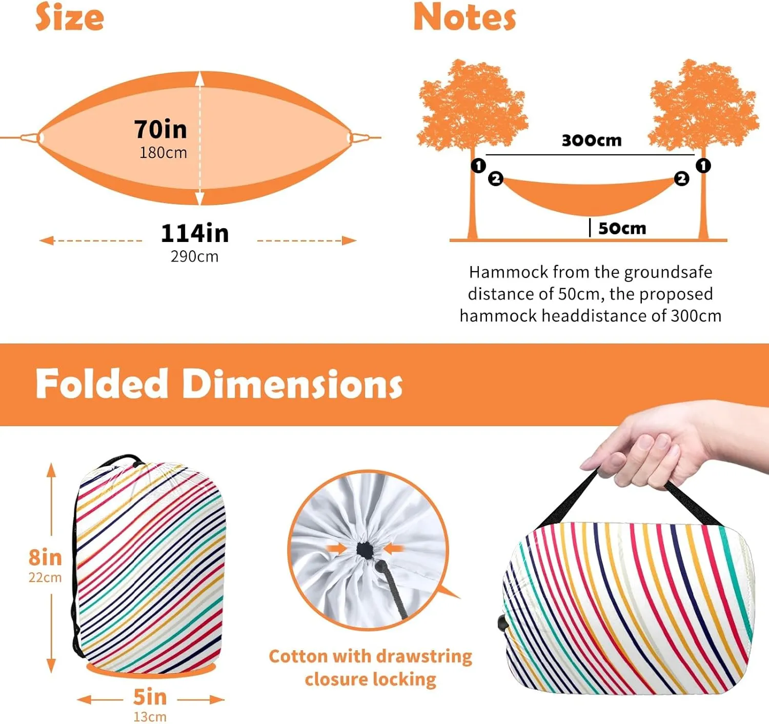Ultra-Durable Portable Hammock for Camping Outdoor Enthusiasts Lightweight Travel Hammock Quick Setup Garden and Tree Hammock Ripple Wave Ideal for Backpacking, Hiking & Relaxation