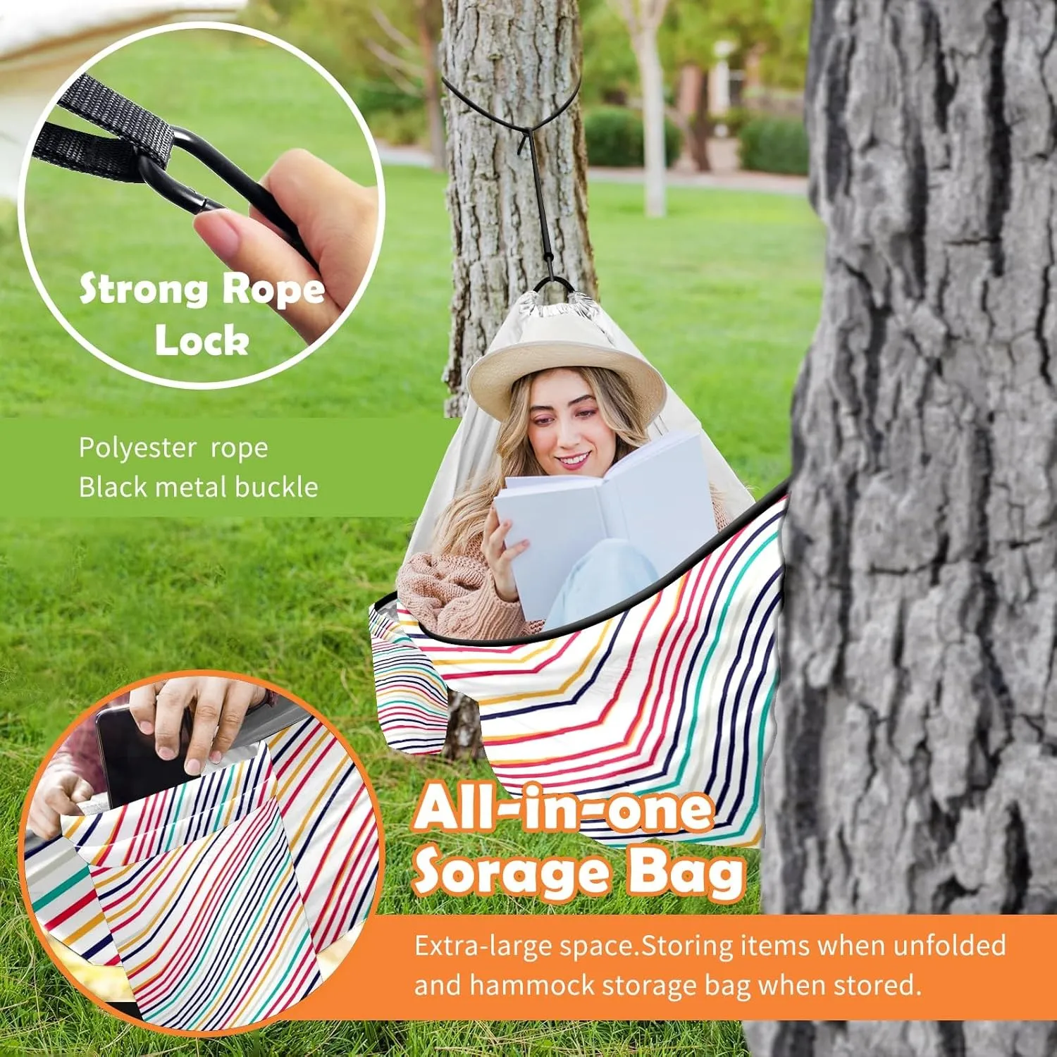 Ultra-Durable Portable Hammock for Camping Outdoor Enthusiasts Lightweight Travel Hammock Quick Setup Garden and Tree Hammock Ripple Wave Ideal for Backpacking, Hiking & Relaxation